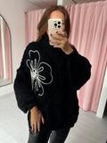 Balloon Sleeve Flower Appliqué Jumper