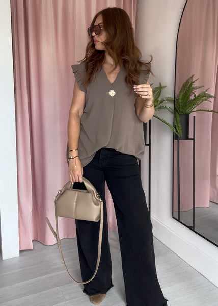 Gold Button Blouse - Taupe