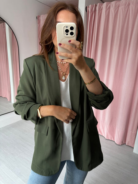 Ruched Sleeve Blazer - Khaki