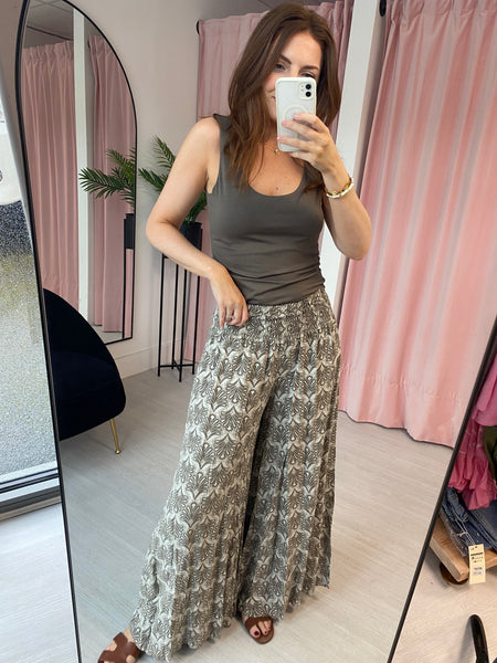 Patterned Palazzo Trousers - Taupe