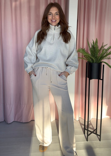 Wide Leg Crease Front Jogger - Cream