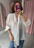 Pinstripe Pussy Bow Shirt - White