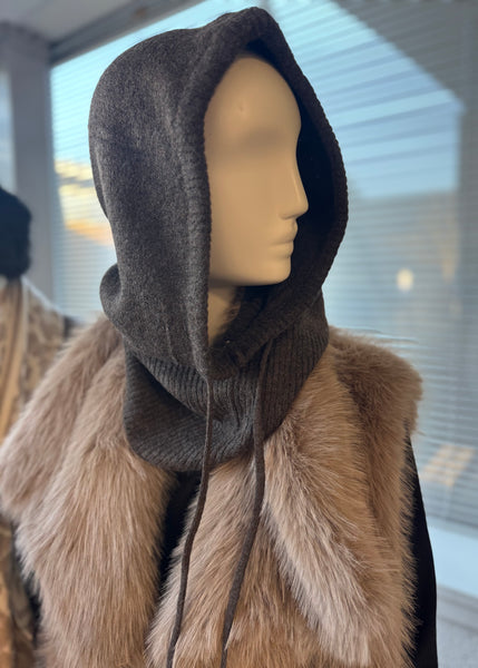 Knitted Hood Snood - Brown
