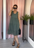 Frill Edge Tiered Dress - Khaki