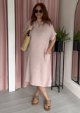Tea Bag Linen Grandad Dress - Pink
