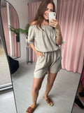 Bardot Linen Playsuit - Stone