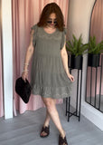 Cheesecloth Embroidery Anglaise Dress - Taupe
