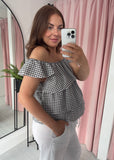 Gingham Ruffle Top - Brown