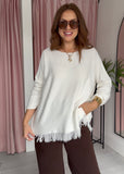Fringe Hem Jumper - Winter White