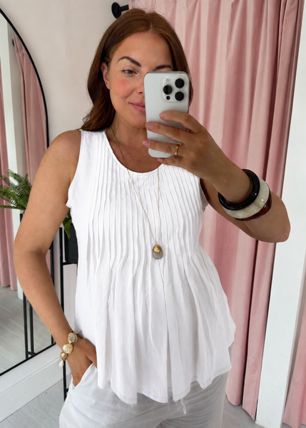 Pintuck Vest Top - White