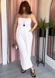 Cheesecloth Shirred Bandeau Jumpsuit - White