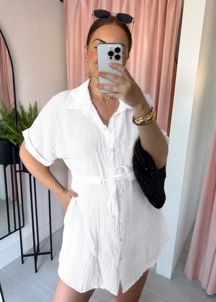 Linen Shirt Dress - White