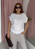 Linen Side Ruched Top - White