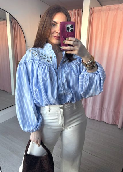 Bubble Hem Shirt - Blue Stripe