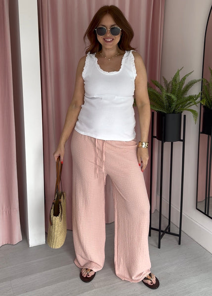Textured Wide Leg Trousers - Pink