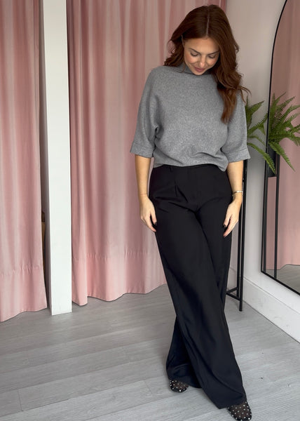 Funnel Neck Short Sleeve Jumper - Grey