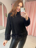 Feather High Neck Jumper - Black