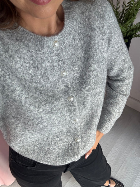 Pearl Button Cardigan - Grey
