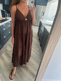 Sun Brooch Tiered Maxi - Brown