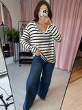 Stripe V Neck Top - Navy