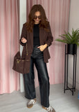 Ruched Sleeve Blazer - Chocolate