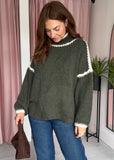 High Neck Contrast Edge Jumper - Green