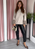 Faux Fur Cuff Jumper - Oatmeal