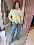 Crew Neck Rib Hem & Cuff Jumper - Pale Lemom