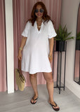 Cheesecloth Short Bubble Sleeve Dress - White