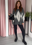 *pre order* Oversized Argyle Jumper - Grey