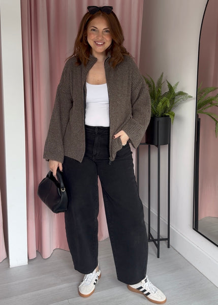 Knitted Zip Up - Taupe