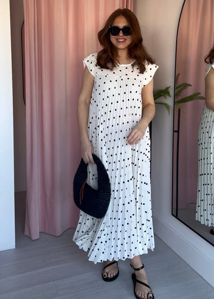 Pleated Maxi Dress - Polka Dot