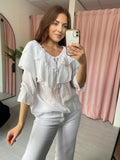 Cheesecloth Ruffle Top - White