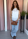 Satin Ruffle Top - White