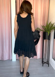 Frill Edge Tiered Dress - Black