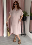 Tea Bag Linen Grandad Dress - Pink