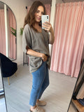 V Neck Cotton Top - Taupe