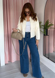 Knitted Zip Through Collar Cardigan - Cream
