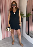Bubble Hem Button Dress - Black