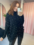 High Neck Pearl Jumper - Black