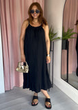 Cheesecloth Ruffle Hem Maxi Dress - Black