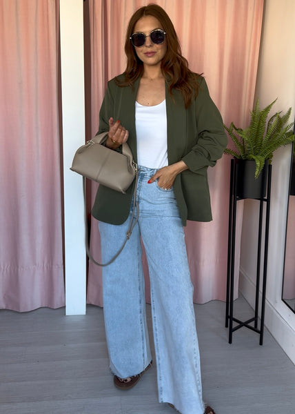 Wide Leg Palazzo Jeans - Light Blue