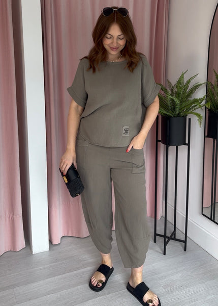 Cheesecloth Barrel Leg Co-ord - Taupe