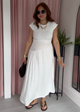 Jersey Ribbed Asymmetric Dress - White