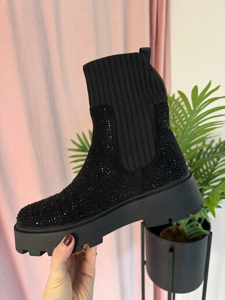 Studded Sock Boot - Black