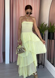 Ruffle Bandeau Dress - Lemon