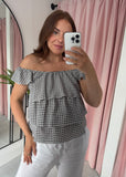 Gingham Ruffle Top - Brown