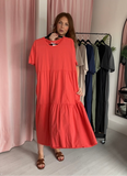 Tiered T-shirt Dress - Coral