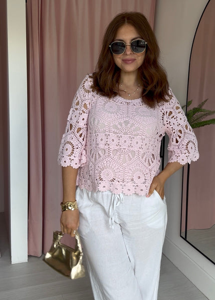 Crochet Top & Vest Set - Pink