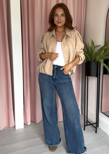 Suede Bubble Hem Jacket - Light Camel